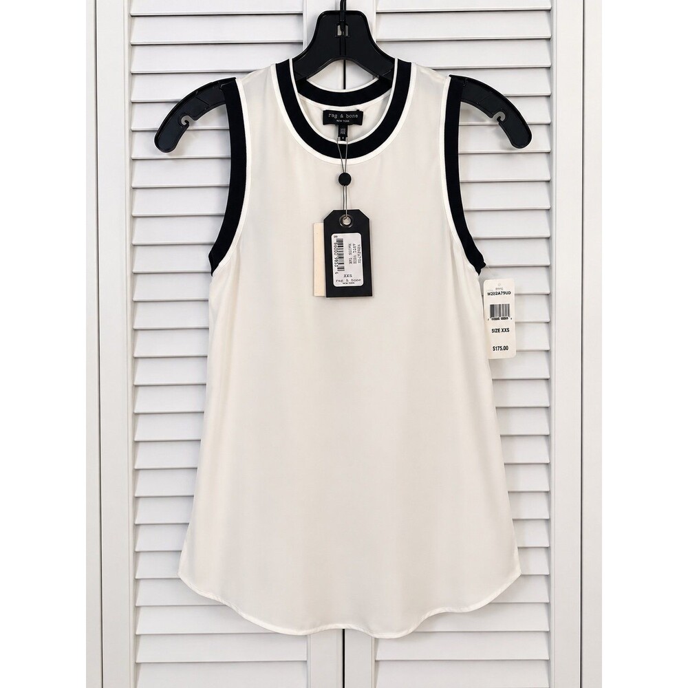 Rag & Bone Maude Tank Antique White Black Trim XXS NWT $275